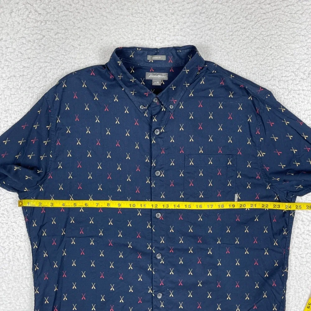 Eddie Bauer Button‎ Down Shirt Mens XL Navy Oar Print Short Sleeve Nautical